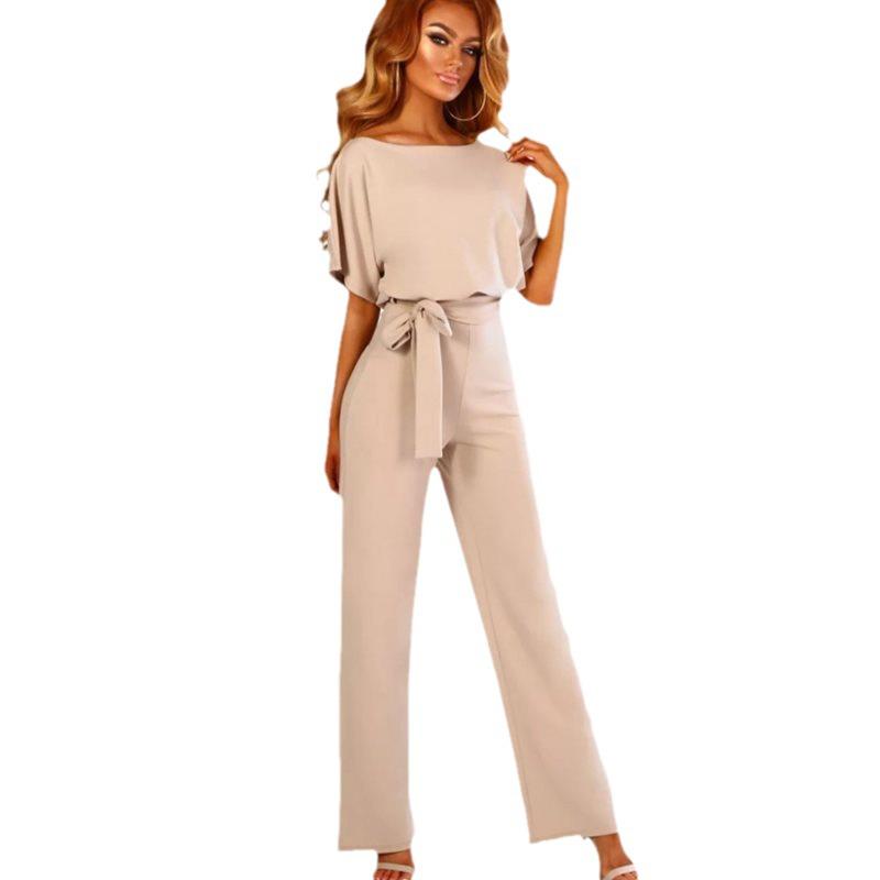 2024 Trendy Women's Summer Button Tie Short Sleeve Jumpsuit