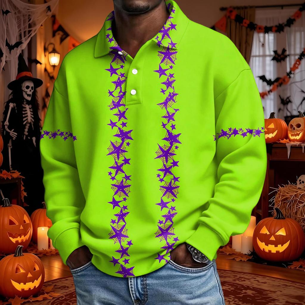 Men's Long Sleeve Loose Fit Casual T-Shirt for Halloween Party or Everyday Wear