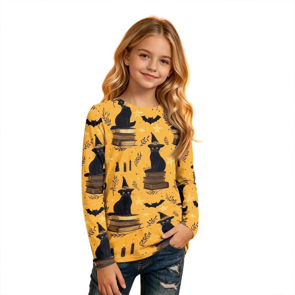 Kids' Halloween Printed Long Sleeve Round Neck T-Shirt