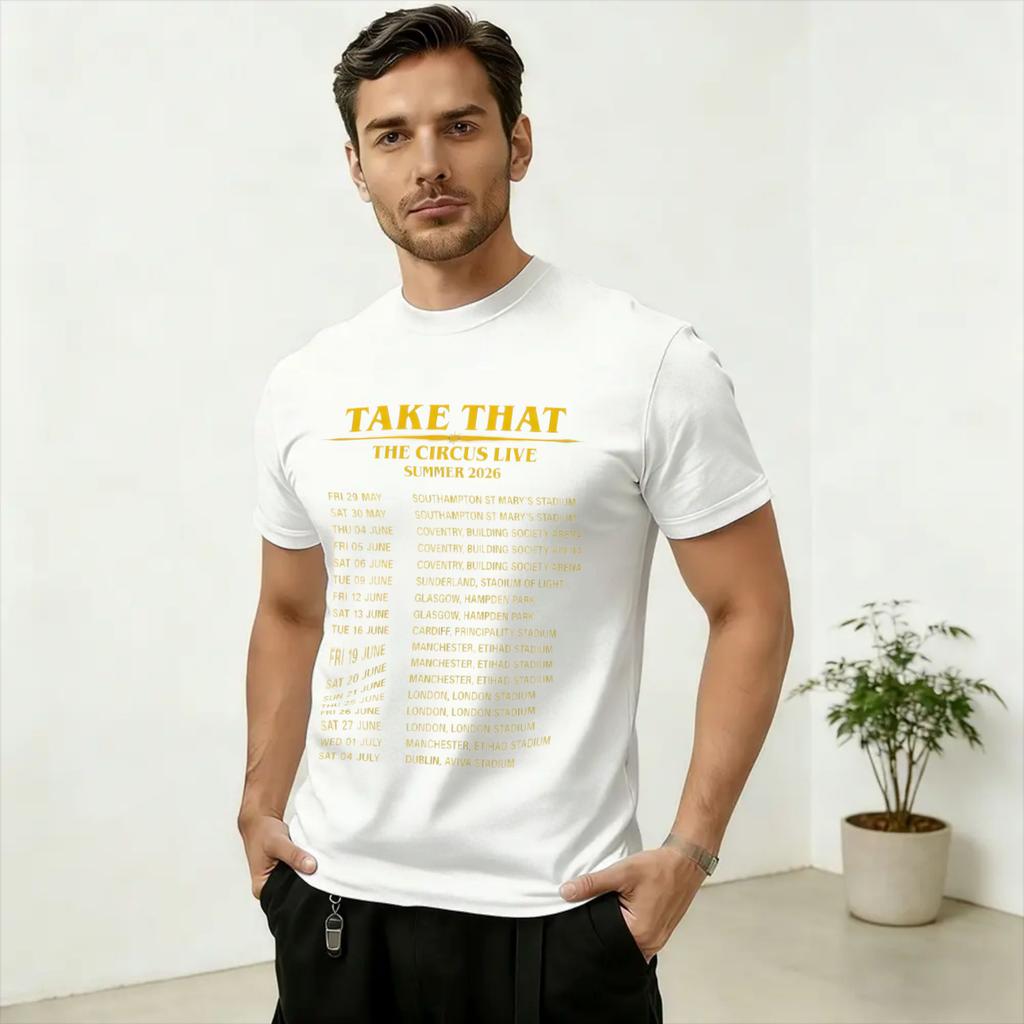 Take That The Circus Live 2026 Unisexs T Shirt Vintage Tee Shirt Short Sleeve Round Collar TShirt Cotton Graphic Clothes