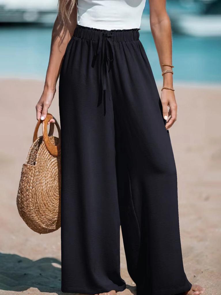 Women High Waist Wide Leg Pants Elastic Waist Loose Fit Drape Trousers Wrinkle Free Breathable Casual Summer Pants
