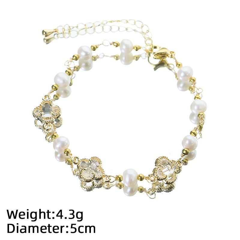 Natürliche Perle Vierblättriges Kleeblatt Wolframperlen Damen Leichter Luxus Elegant All-Match High-End Armband Schmuck