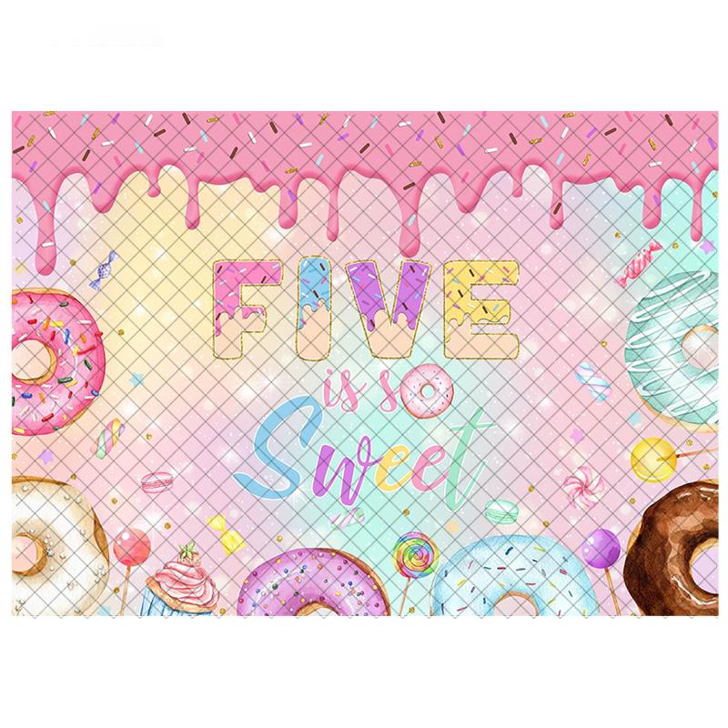 LS Photography Backdrop Custom Sweet 1st Birthday Donut Candy Lollipop Decor Kid Birthday Party Cake Smash Photo Backdrop Studio