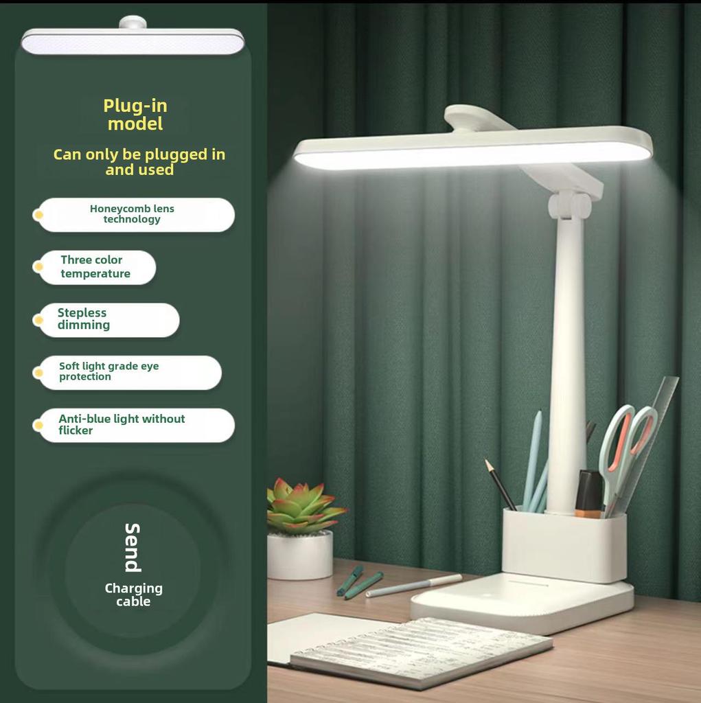 LED Folding Desk Lamp with Eye Protection for Reading, Studying, and Bedrooms; Portable and Rechargeable for Dorms and Bedsides.