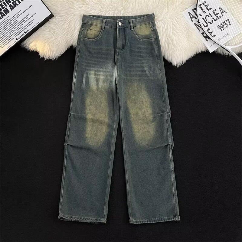 Høst Rettben Jeans Herre Vasket Casual Trendy Merke High Street Designfølelse, Robust Og Kjekk Retro Plissert Gulvlange Bukser