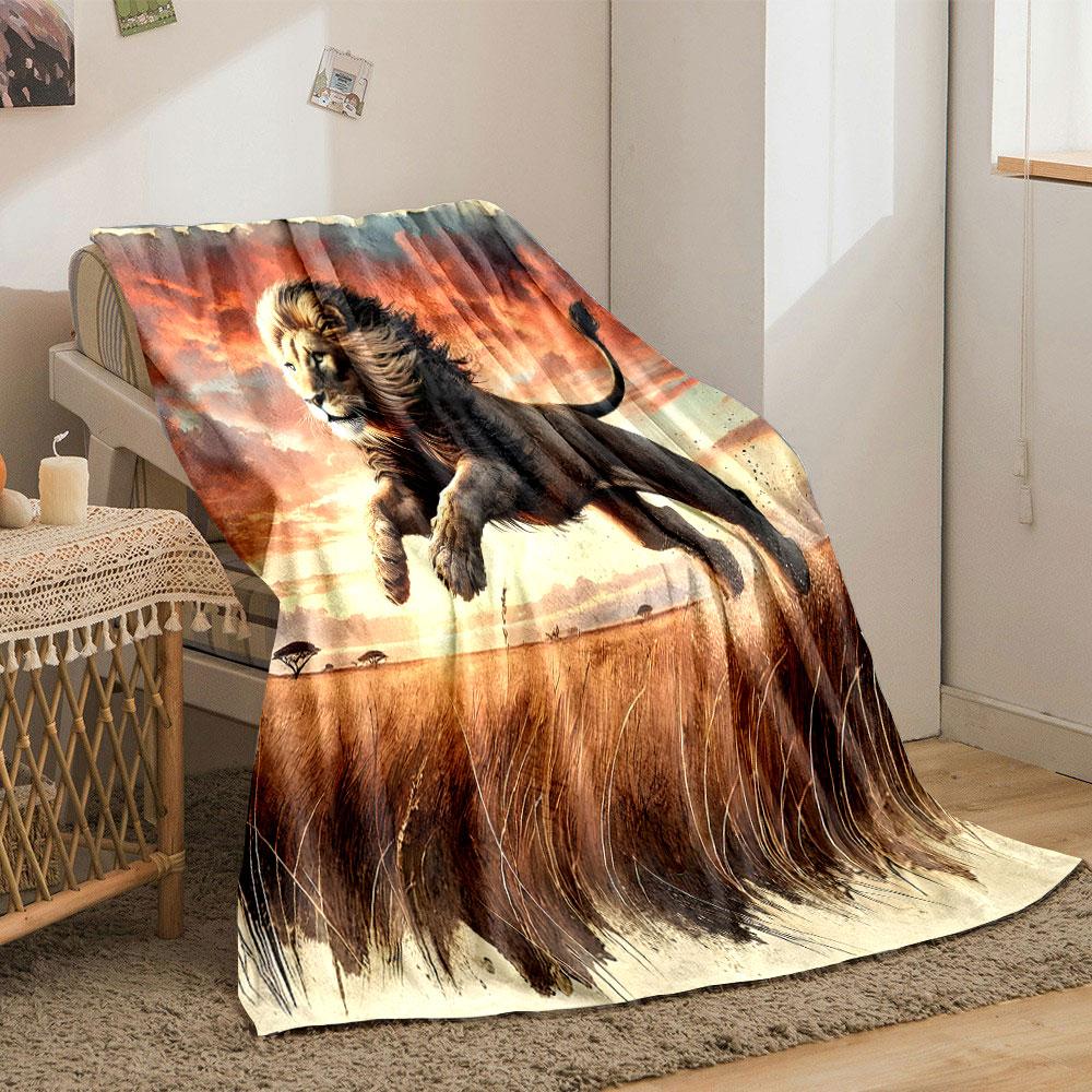 Majestic Lion in Sunset Savannah print blanket soft and cozy perfect for the living room bed sofa or a nap,gift