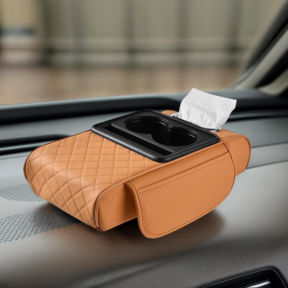 Car Armrest Cushion with 2 Cup Holder Tissue Box Slot Phone Slot Cars Center Console Organizer Car Armrest Box for Most Vehicles