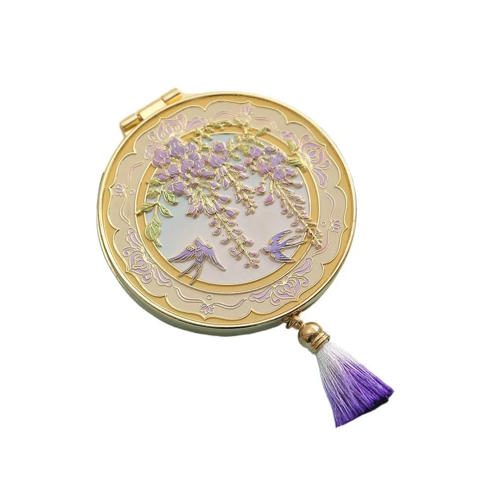 Chinese Style Metal Makeup Mirror Folding Portable Cosmetic Mirror Creative Exquisite Handheld Mirror Student