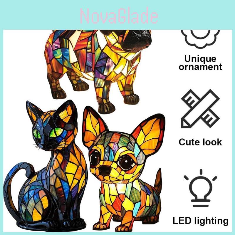 Cat Dog Resin Art Piece Usb Powered Night Light For Bedroom And Study