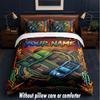 Monster Truck Theme Custom Text Or Name 3Pcs Bedding Set,1 Flat Sheet & 2 Pillowcases Personalized Home Bedding