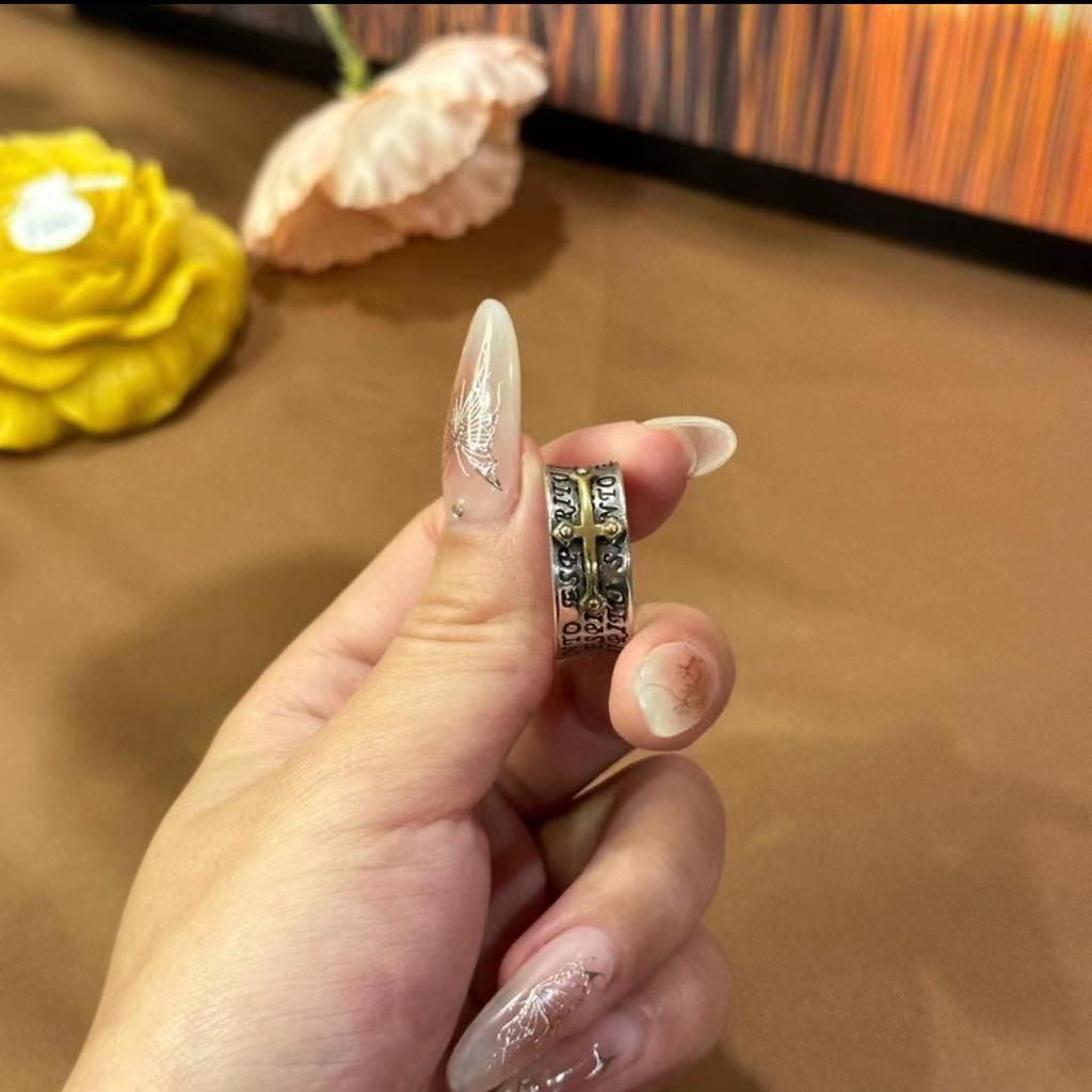 Korean Version of Fashion Temperament Men's and Women's Imitation Cross Ring Color Separation Trend Personality Live Adjustable Jewelry