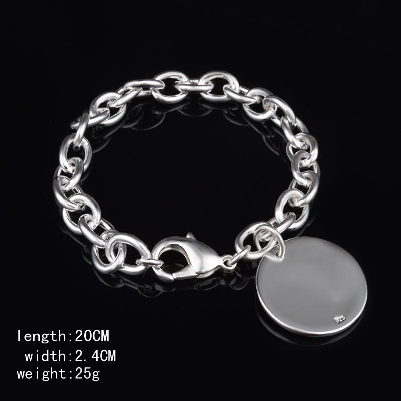 925 Sterling Silver Circle Tag Bracelet Woman Fashion Wedding Engagement Party Jewelry