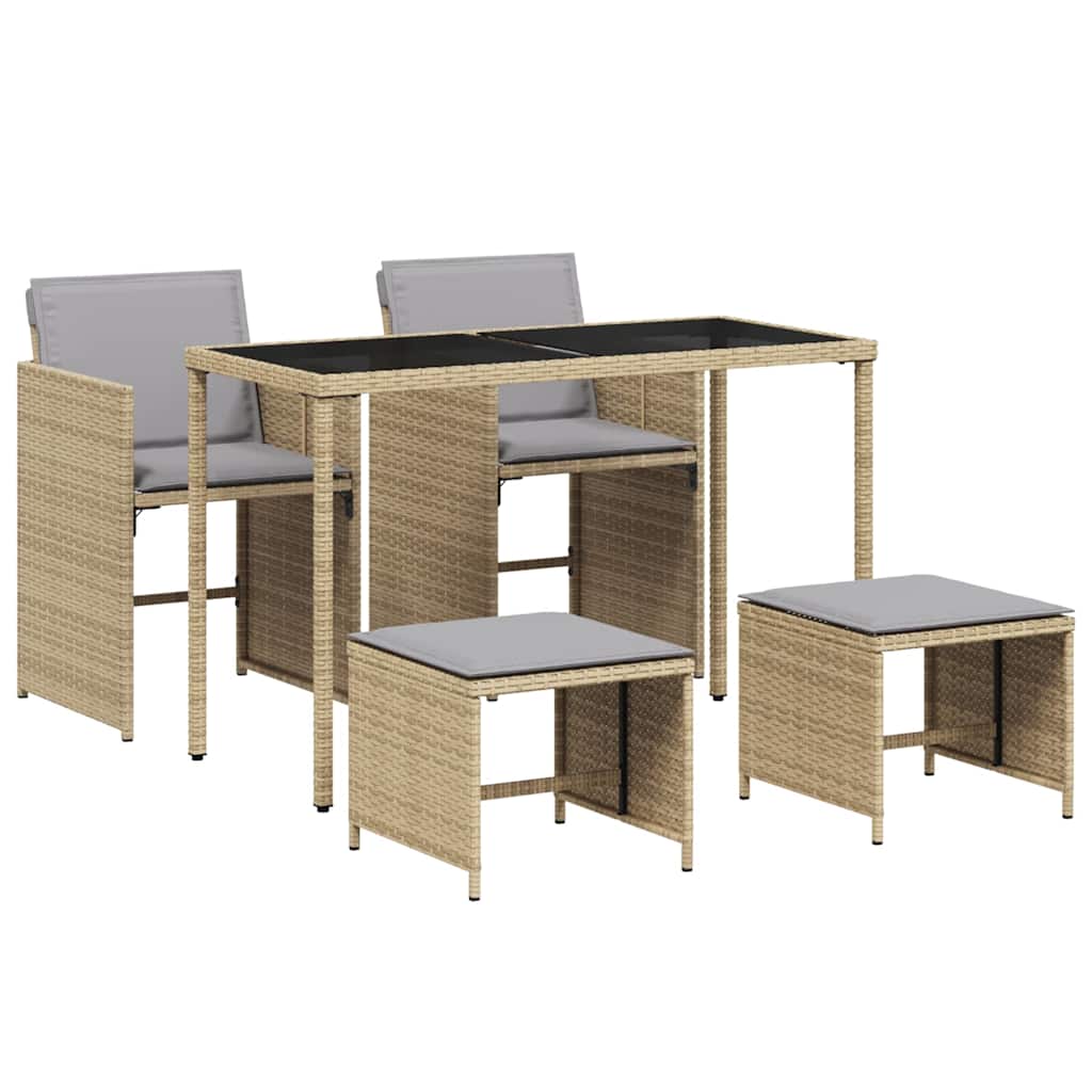 5 Piece Outdoor Dining Set with Cushions Beige Mix Poly Rattan