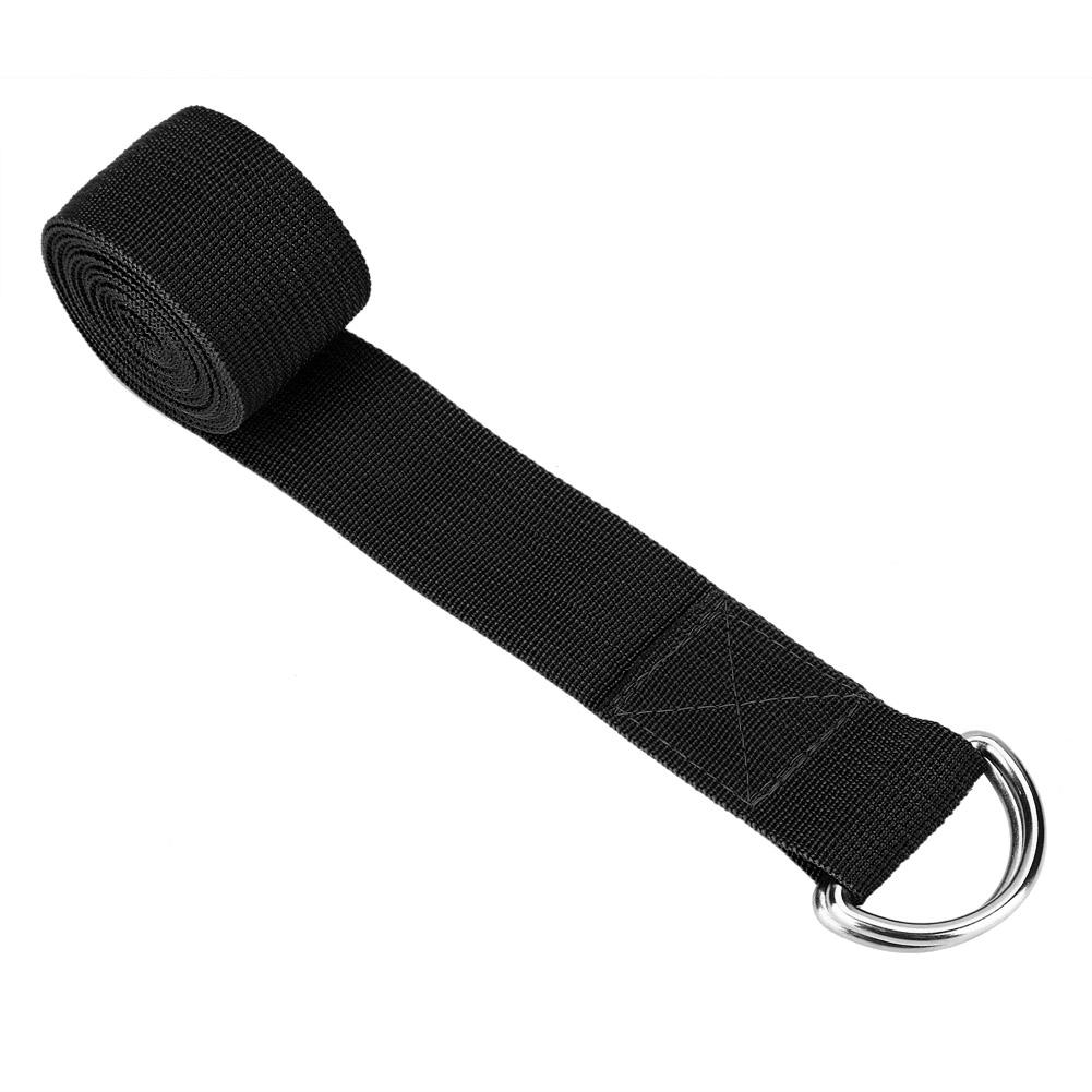Adjustable Stretch Strap D Ring Belts Gym Waist Leg Fitness Sports Yoga Belt (Black)