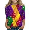 Print Tops For Youth Girls Round Neck 3/4 Sleeves T-Shirts Trendy Tops Outfit Tees