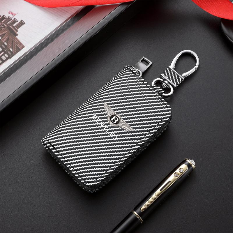 PU Carbon Fiber Wallet Leather Keys Protection Storage Bag For Bentley Continental GT MULLINER Bentayga Flying HurtlingSpurlogo MY9
