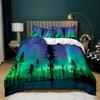 3D Print Aurora Borealis Polyester Duvet Cover Set Tree Under Magnetic Field Of Nature With Northern Lights Landscape Picture