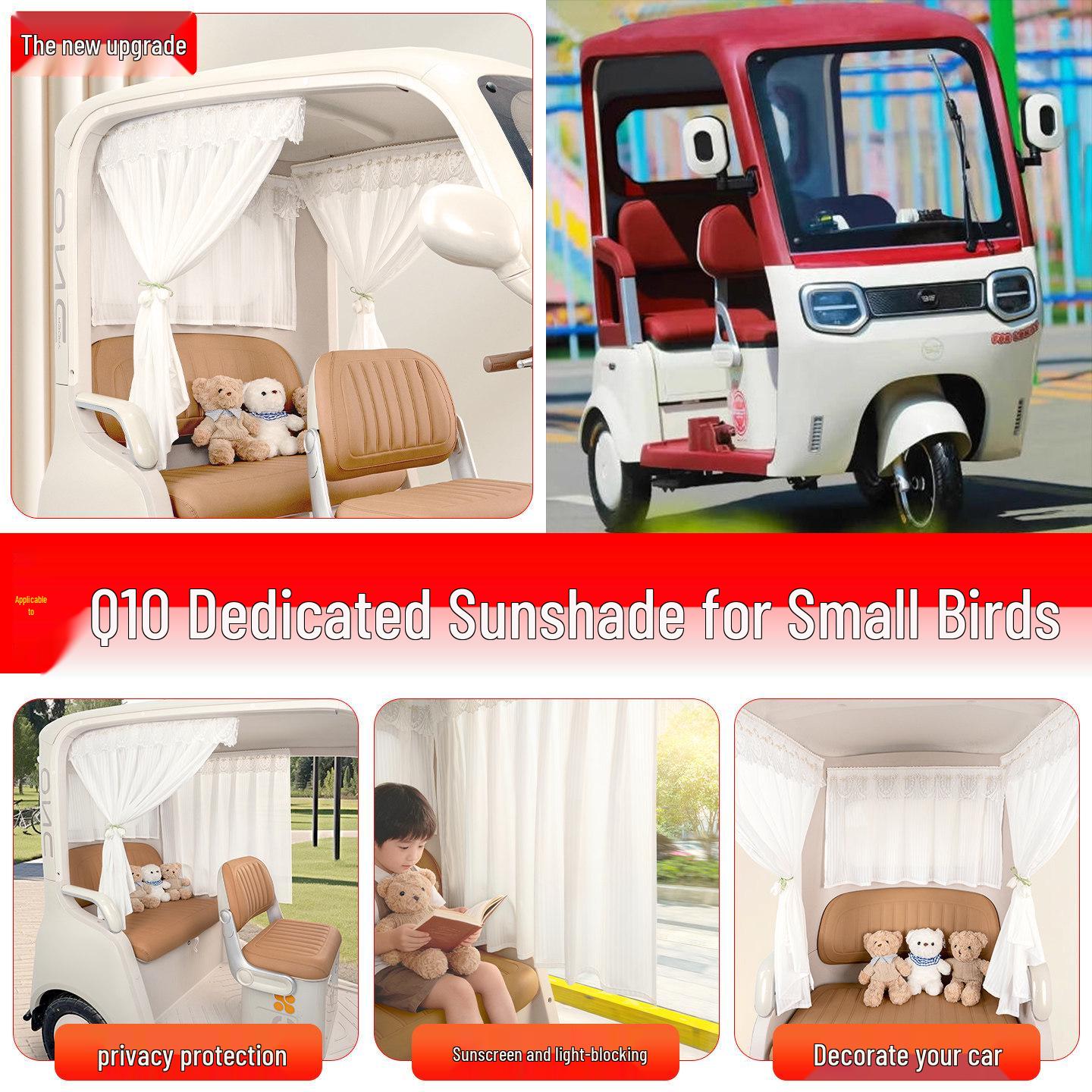 Xiaoniao Q10 Electric Tricycle Sunshade Curtains - Sun Protection & Light Blocking Decoration Maitian Style 3 Pieces Sunshade with Tulip Straps