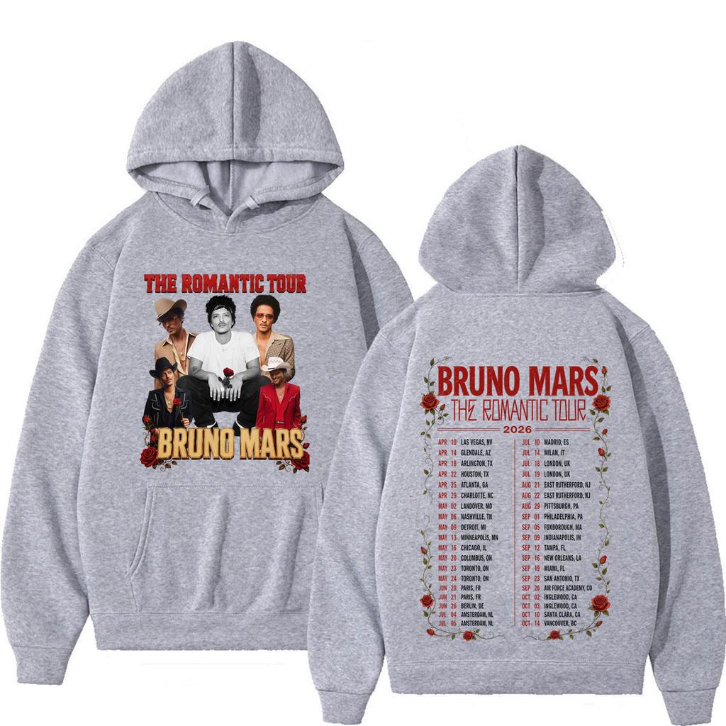 Bruno Mars The Romantic Tour Print Hoodie Man Woman Gothic Punk Sweatshirts Winter Loose Casual Pullover