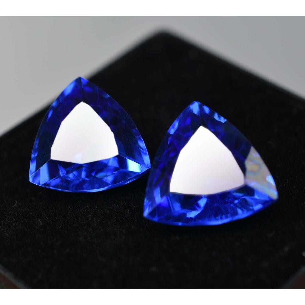 Natural Blue Tanzanite Loose Gemstone 18.24 Ct Trillion Shape Pair for Jewelry Making and Crafts