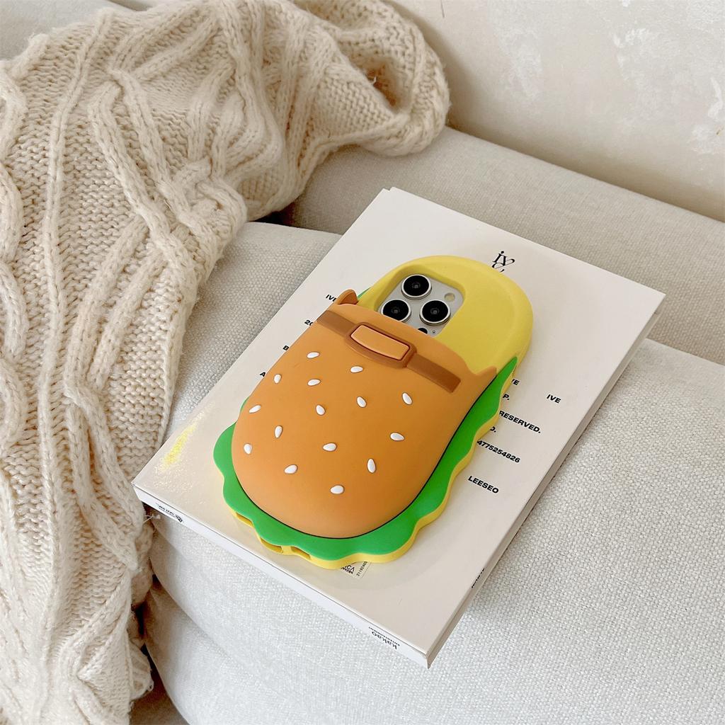 For iPhone 16 Pro Max Silicone Case Cute Hamburger Slipper Design Shockproof Phone Back Cover
