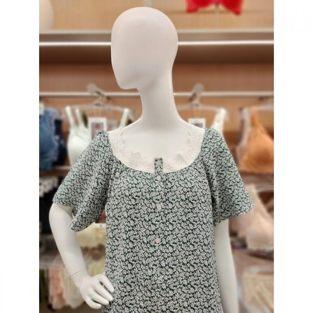 Barbara Women S Green Leaf Rayon Homewear dreSS Agw4621l