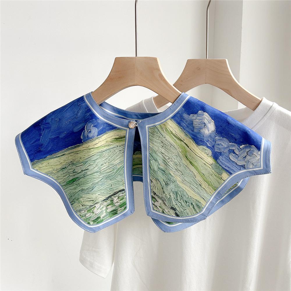 42*43cm Print Flower Sunscreen Shawl Scarf Decoration Fake Detachable Collar Protect Neck Shoulder Women Girl Dress Accessories