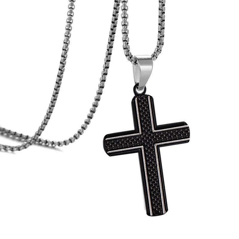 Simple Fashion Cross Necklace Versatile Trendy Cool Pendant Titanium Steel Chain Personalized Hip Hop Sweater Chain