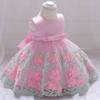 Summer Girls' Children's Dress Children's Wedding Dress Baby's First Birthday Dress Applique Mesh Puffy Skirt