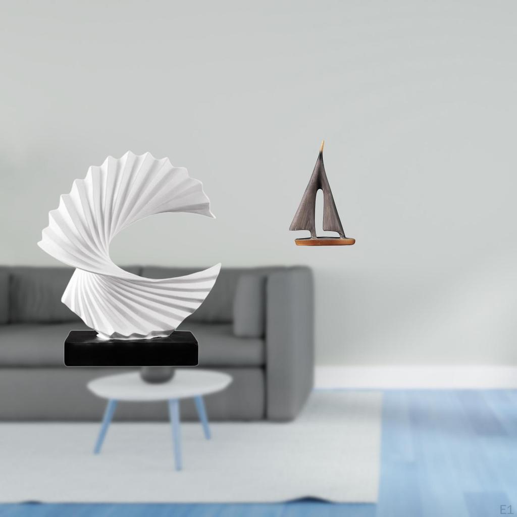 Wave Sailing Boat Statue Resin Figurine Abstract Sculpture Decorative Artwork Ornament for Bedroom