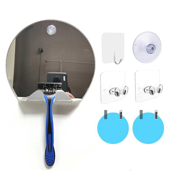 1 Set Shower Mirror with Suction Cup Wall Mounted Acrylic Anti-Fog Shaving Makeup Mirror for Bathroom