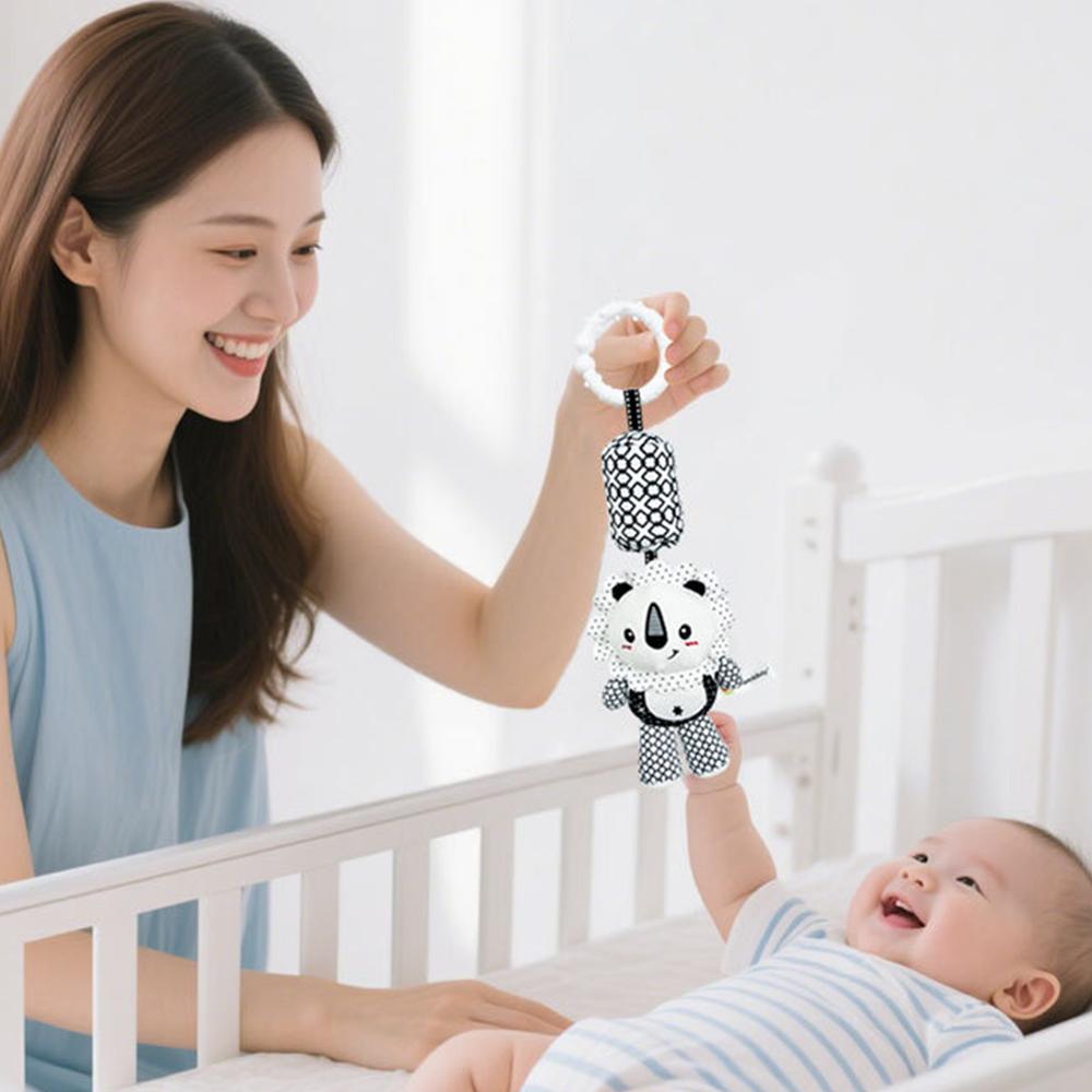 Non-Toxic Stroller Bed Crib Hanging Bell Plush Doll Baby Infant Rattles Newborn Black White Visual Grab Ability Training Toy For Bebe Gift