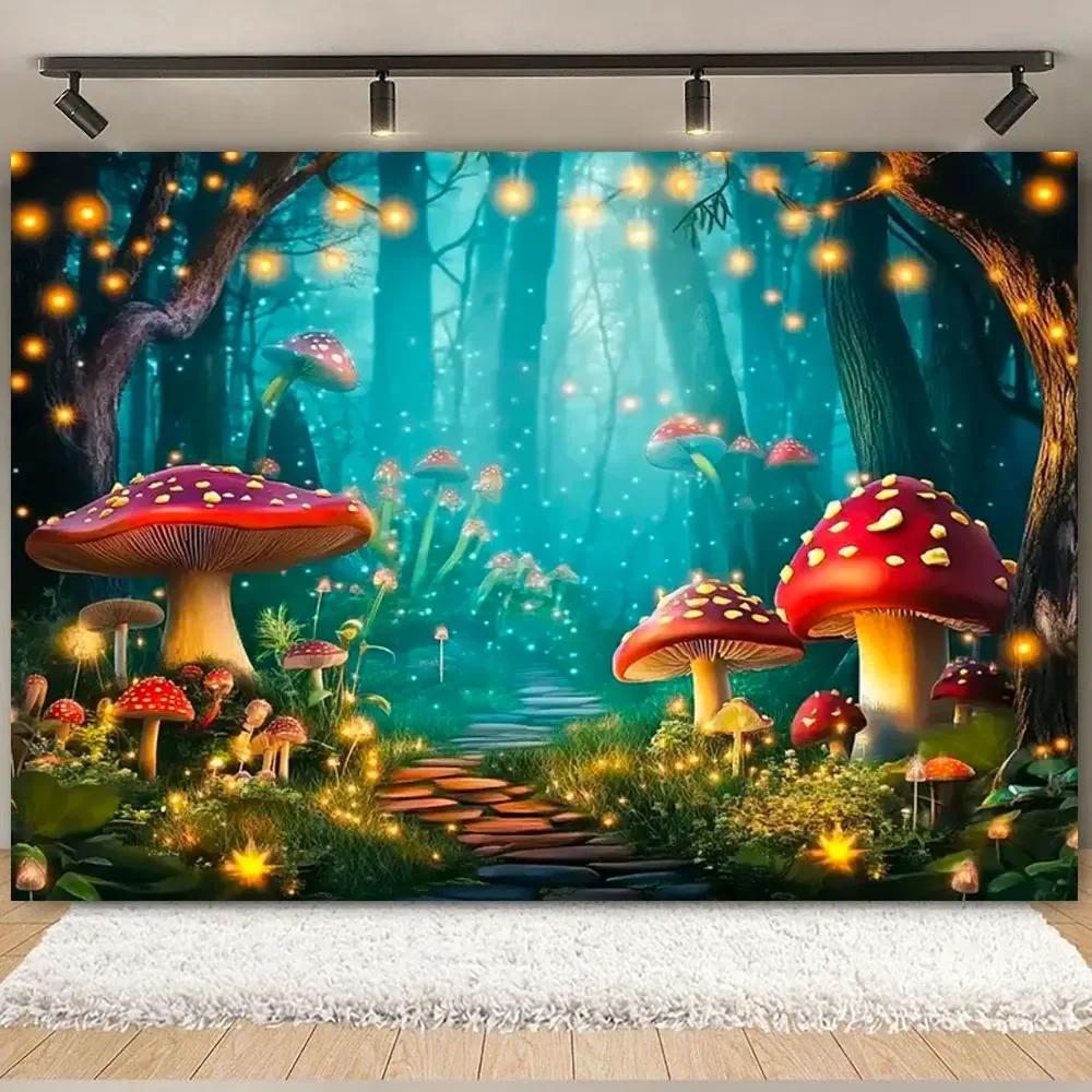 Fairy Tale Enchanted Forest Backdrop Photography Wonderland Dreamy Jungle Mushroom Baby Birthday Party Backgrounds Decor Prop