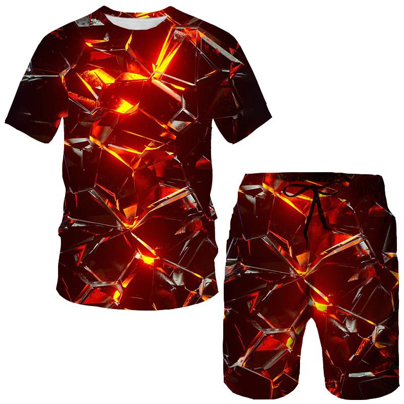 Fashion Flame Magma 3D Print T-Shirts Shorts Sets Men's Tracksuits Oversized Short Sleeve T Shirt Pants Set Man Suits Clothing