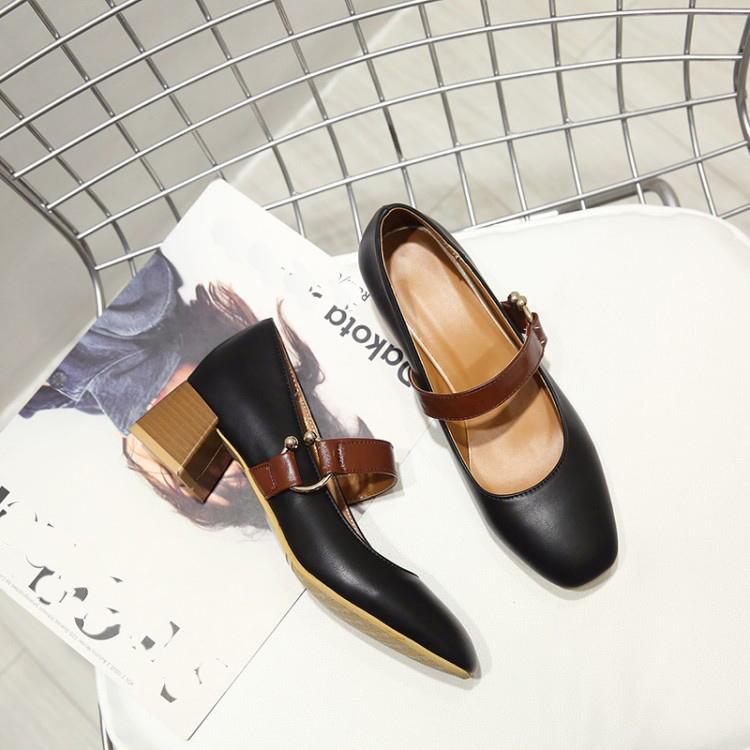 Women's High-heeled Single Shoes Spring and Summer New Thick Heel Large Size Light Mouth Low-top Shoes Simple Four-season Shoes