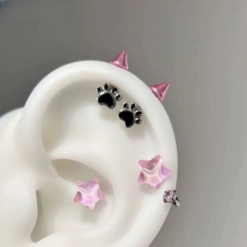 Kadın Erkek için Sevimli Kedi Pati Şeytan Saplama Piercing Küpe Gotik Kulak Kemiği Çivili Küpe Y2K Takı Aksesuarları