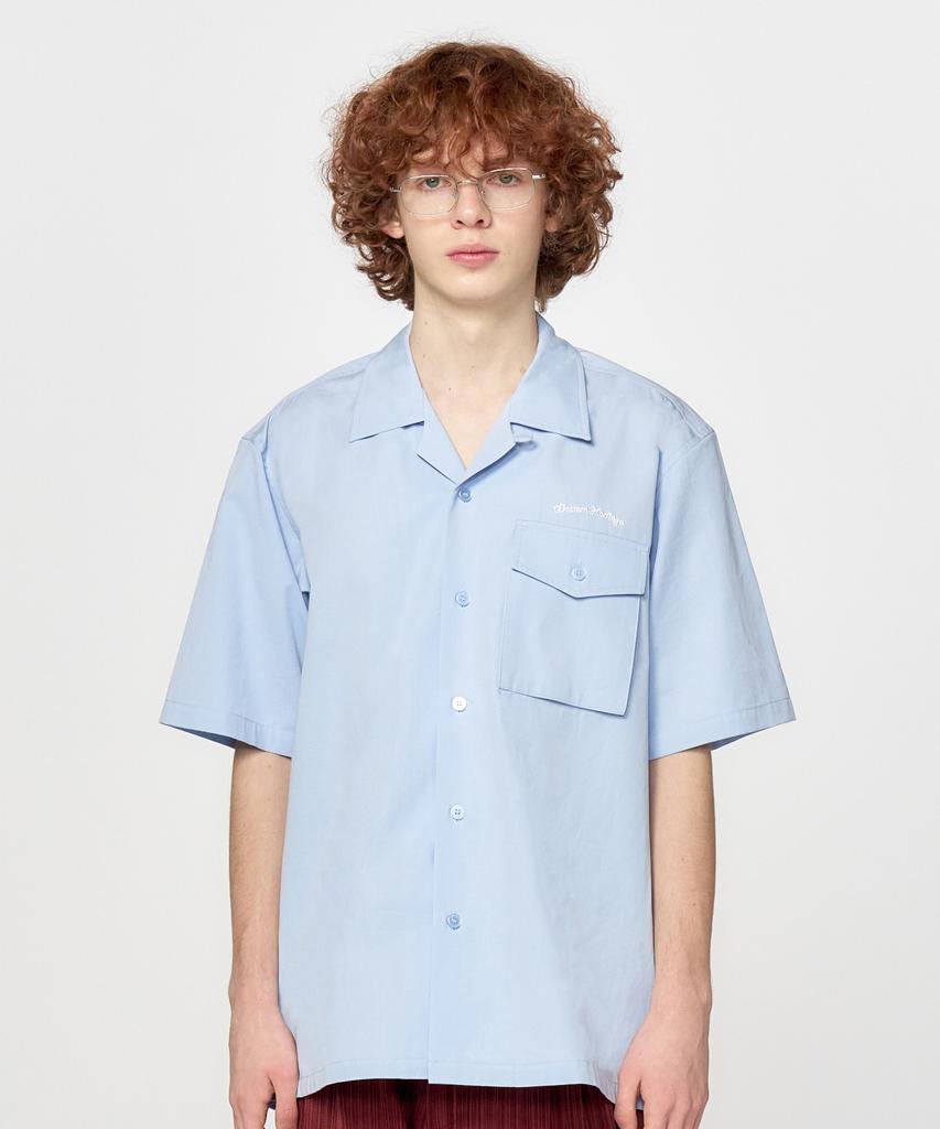 Honguseong Embroidery Boots Open Collar Shirt_Sky Blue