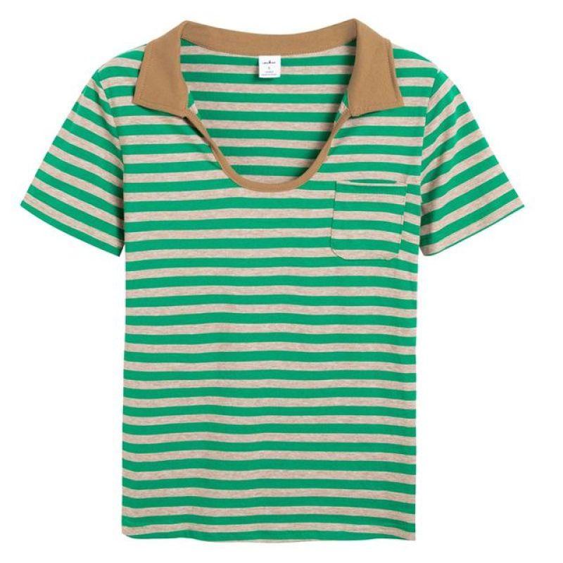 Summer Women Slim Golf Polo Shirts Lady Casual T Shirts Cotton Striped Female Short Sleeve Shirt Office