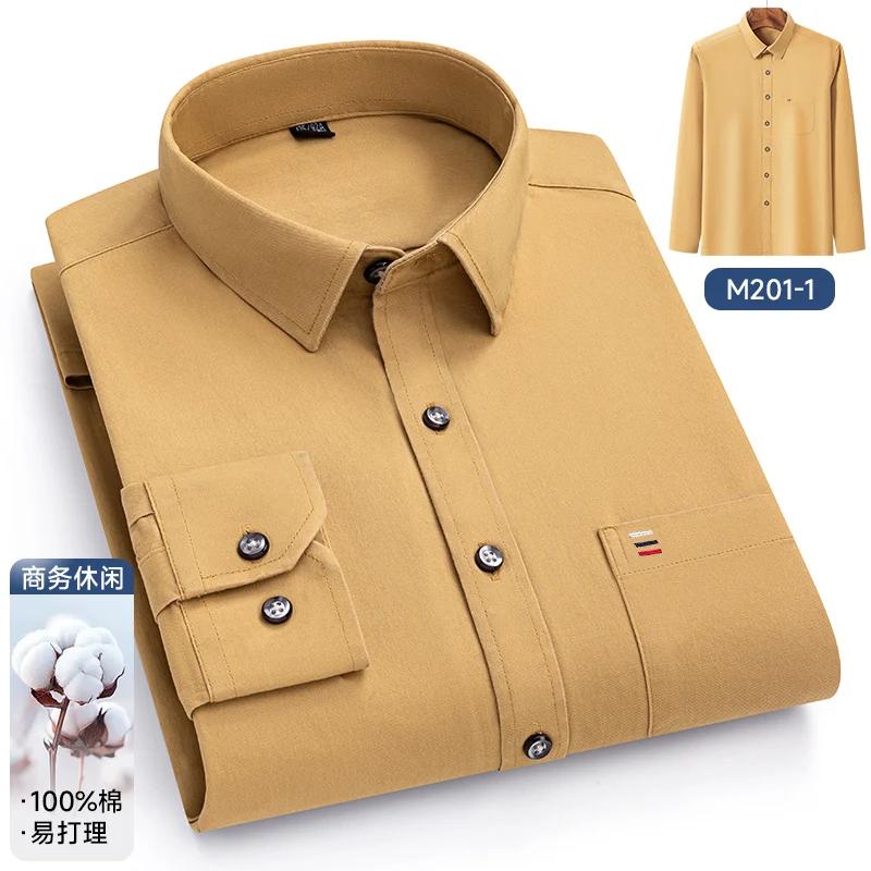 Camicie da uomo 100% Cotone Puro Manica Lunga Tinta Unita Morbide Vestibilità Regolare Camicia Elegante Blusa Sociale Abbigliamento Maschile 6XL 7XL