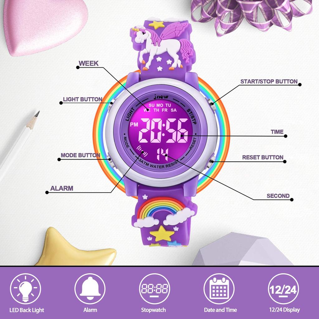VAPCUFF 3D Cartoon Waterproof Watch for Girls with Alarm - Perfect Toy Gift for Girls Ages 3-12