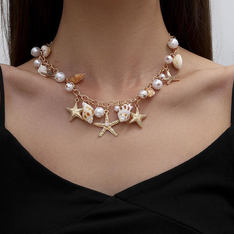 Bohemian Summer Beach Shell Necklace Bracelet Women's Imitation Pearl Starfish Conch Jewelry