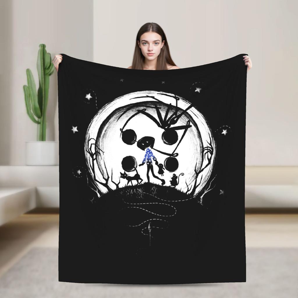Coraline Halloween Horror Blanket Flannel Spring Autumn Portable Lightweight Throw Blankets for Home Car Bedding Throws