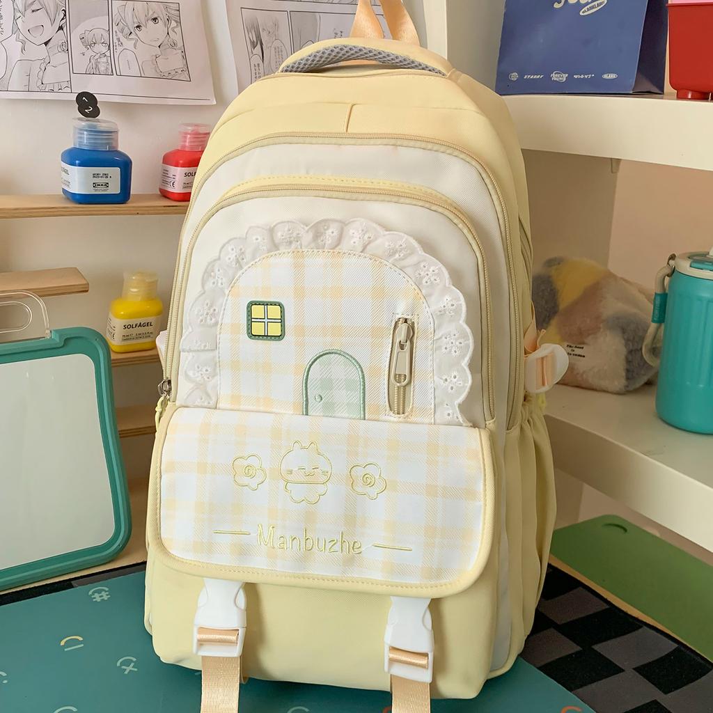 Schoolbag Korean version of Mori primary school schoolbag female high-value plaid contrasting colors college style high-quality backpack for middle