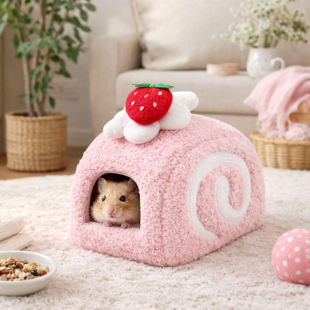 Cute Hamster Cake Nest Warm Bird Hiding House Chinchilla Shelter Plush Hamster Cage  Autumn Winter