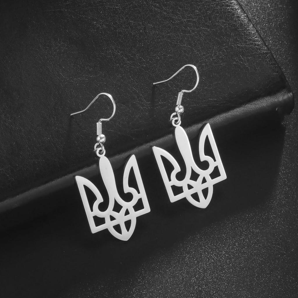 Ukraine Earring Stainless Steel Ukrainian Flag Trident Drop Earrings for Women Coat of Arms of Ukrainian National Emblem Jewelry