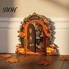 Openable Miniature Door Ornament Halloween Mouse Hole Wall Decoration, Retro Arched Fairy with Pumpkin Tale Garden & Flower Decor, for Holiday