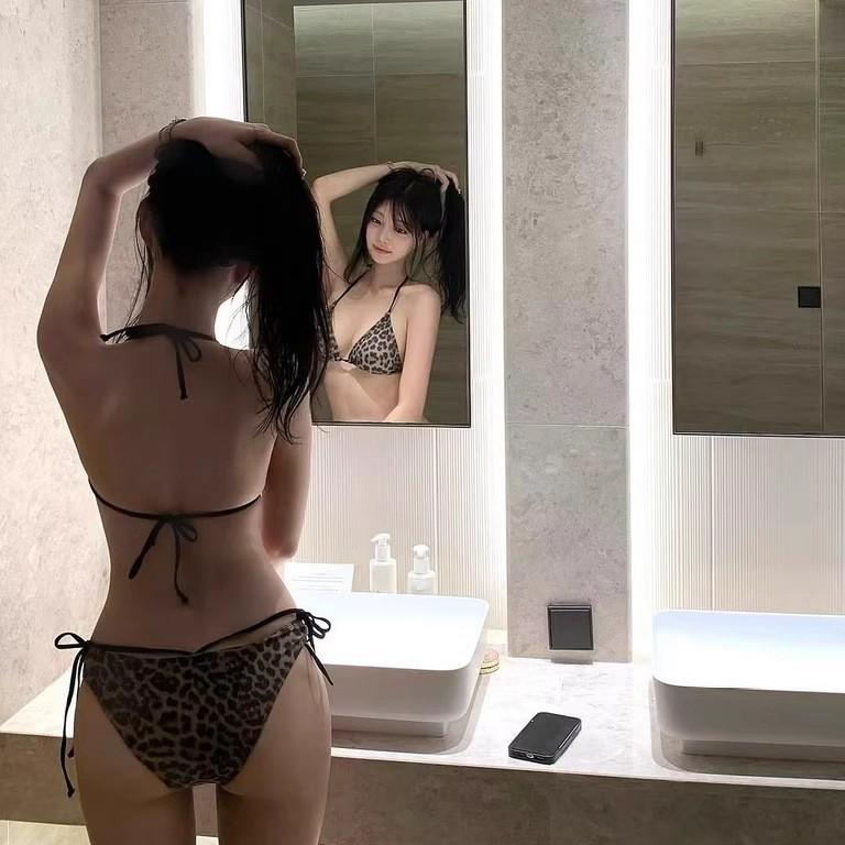 New sexy strap three-point bikini pure leopard print split two-piece hot spring swimsuit women