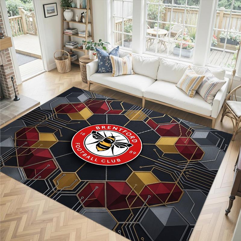 Brentford Football Design Crystal Velvet Carpet Cozy Non?Slip Printed Rug For Bedroom Living Room Entrance