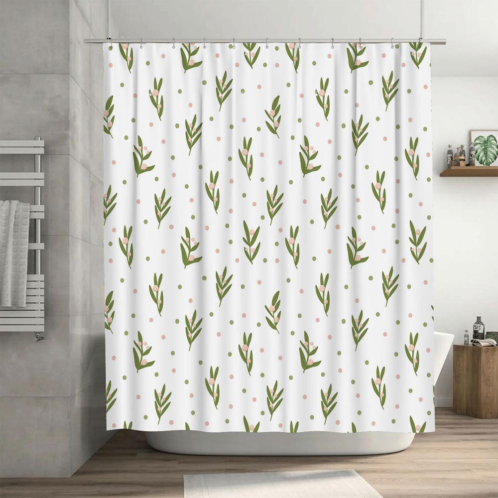 Modern Bathroom DecorFloral Pattern Shower Curtain for Bathrooms White Green Pink Polka Dot Waterproof Bath Mat Home Decoration