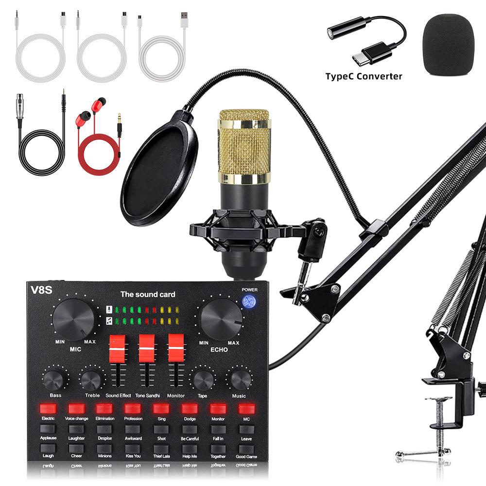 Custom Condenser Microphone & Sound Card Set for Podcasts, Live Broadcasts & Computer Use (v8)